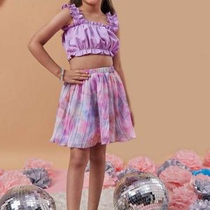 purple printed georgette skirt with top (set of 2)