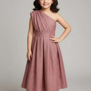 girls dusty pink georgette textured dress