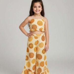 girls off white poplin abstract printed co ord set
