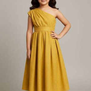 girls yellow georgette textured dress