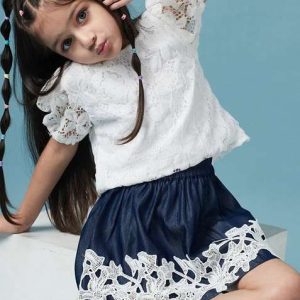 blue lace polyester top with skirt (set of 2)