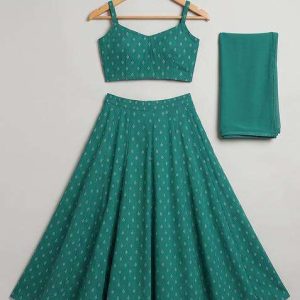 girls green silk embroidered lehenga set