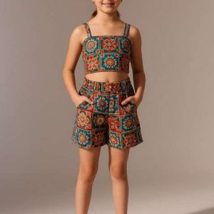 girls multicolor poplin floral printed co ord set