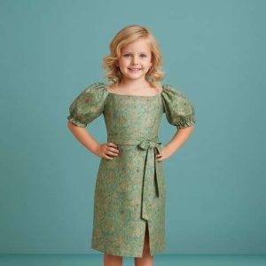 girls sea green brocade skirt set