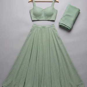 girls sage green chanderi embroidered lehenga set