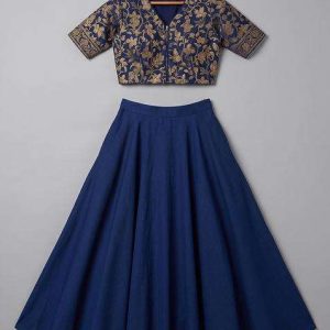 girls blue brocade lehenga set