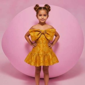girls yellow brocade skirt set