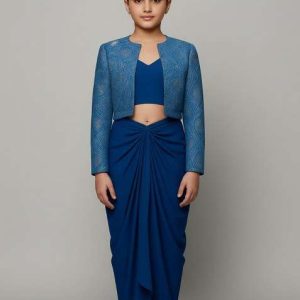 girls blue brocade fusion set