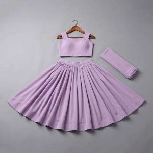 girls lilac embroidered blouse silk lehenga set