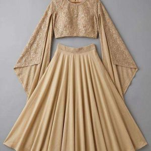 girls beige embroidered blouse georgette lehenga set