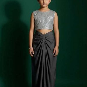 girls dark grey sequin blouse georgette fusion set