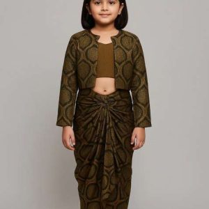 girls black brocade fusion set