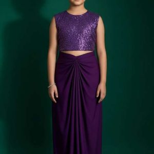 girls purple sequin blouse satin fusion set