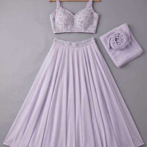 girls lilac embroidered blouse georgette lehenga set