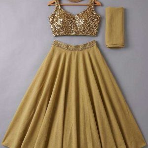 girls golden sequin blouse georgette lehenga set