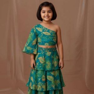 girls blue floral print tissue fusion set