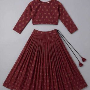 girls maroon embroidered georgette lehenga set