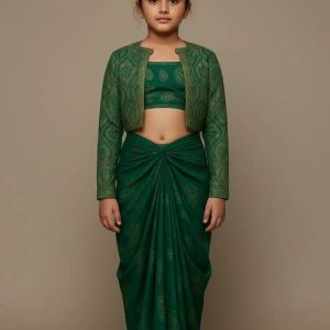girls green brocade fusion set