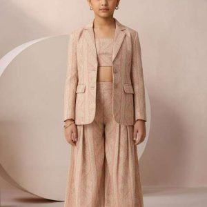 girls pink satin floral printed fusion set