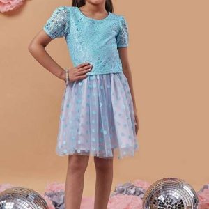 blue lace top with skirt (set of 2)
