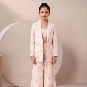 girls pastel pink satin floral printed fusion set