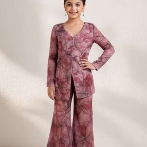 girls mauve georgrtte abstract printed fusion set
