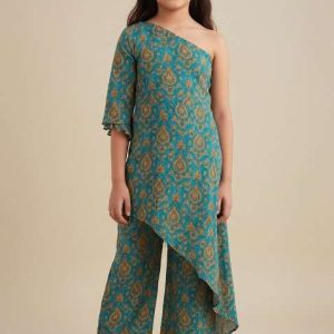 girls ocean blue abstract printed fusion set