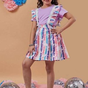 multicolour colour printed poly rayon skirt with top (set of 2)