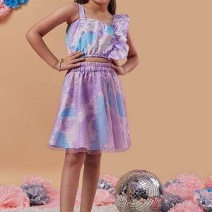 multicolour printed poly rayon top with skirt (set of 2)