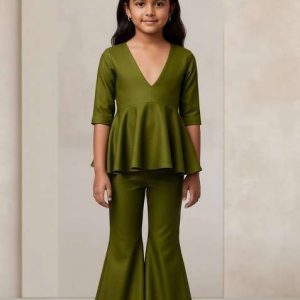 girls green cotton fusion set
