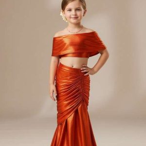 girls red georgette fusion set