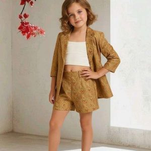 girls peach brocade jacket co ord set