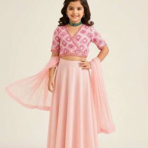 girls pink embellished georgette sharara set