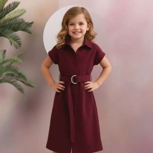 girls maroon linen dress