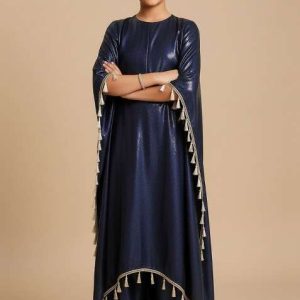 girls blue embellished satin kaftan set