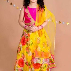 yellow embroidered lehenga with blouse with dupatta (set of 3)