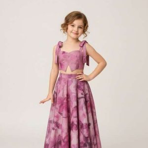 girls pink cotton floral printed dress