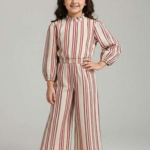 girls white cotton striped jumpsuit