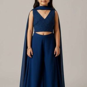 girls blue sequin georgette sharara set