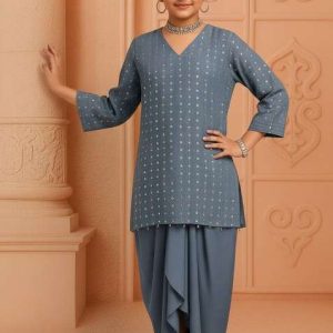 girls blue embroidered georgette kurta set