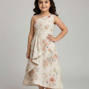girls white cotton floral printed dress