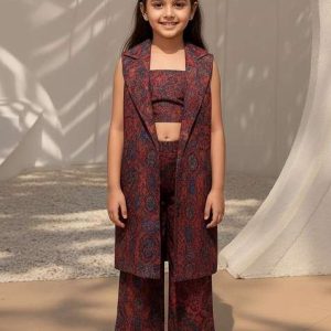 girls pink silk floral printed fusion set