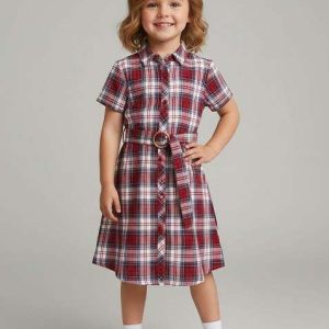 girls red cotton checked dress