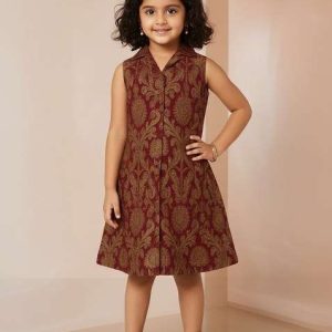 girls wine brocade dress