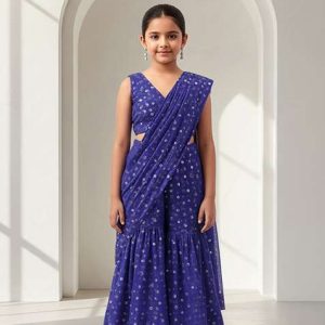 girls purple georgette embellished fusion set
