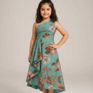 girls blue cotton floral printed dress