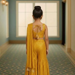 girls yellow georgette sequin fusion set