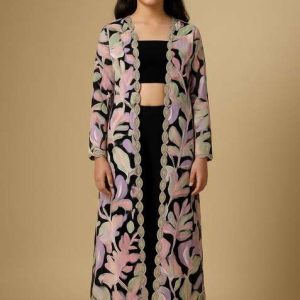 girls black velvet abstract print fusion set
