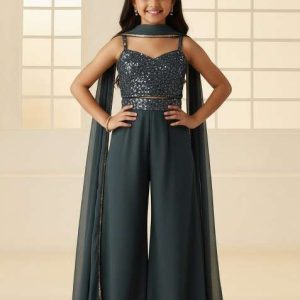 girls grey sequin georgette fusion set
