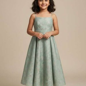 girls powder blue brocade dress
